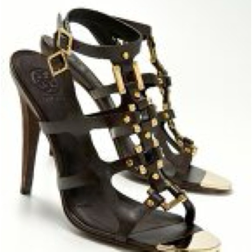 Vintage Tory Burch Gladiator Dark Brown and Gold Strappy Heels size 8